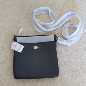 Coach Brand New Black Leather and Gold Detailing Crossbody Bag Purse